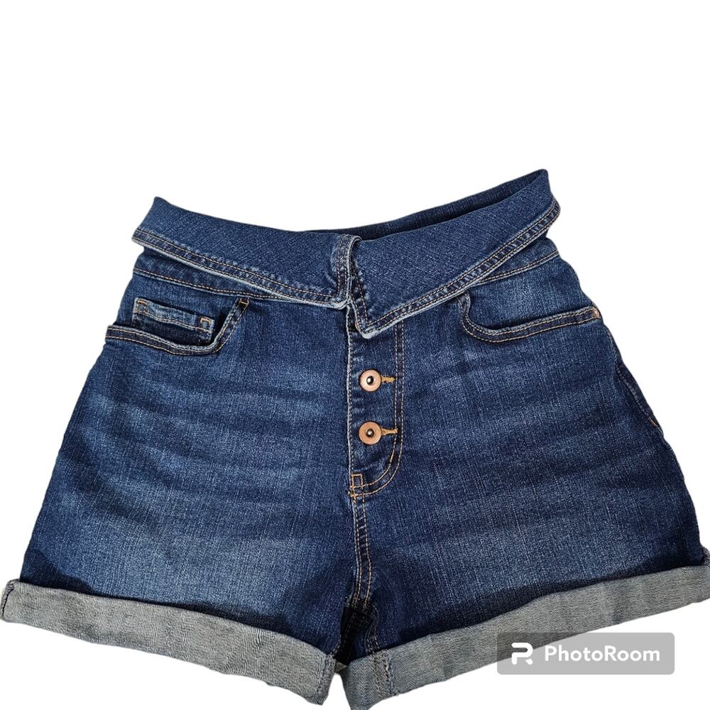No Boundaries Hi-Waist Foldover Button Fly Denim Shorts Size 3